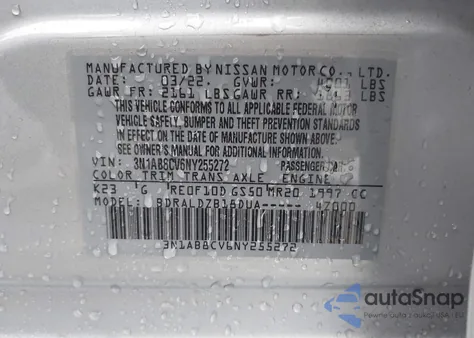 2022 Nissan Sentra Sv Xtronic Cvt z USA, uszkodzony, nr VIN 3N1AB8CV6NY255272